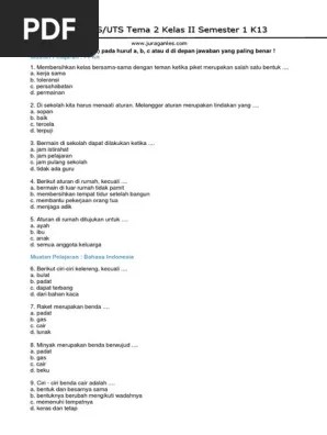 Download bank soal kelas 1 tema 2 (klik disini); Soal Uts Pts Tema 2 Kelas 2 Semester 1 Kurikulum 2013 Revisi 2018 Pdf Pdf