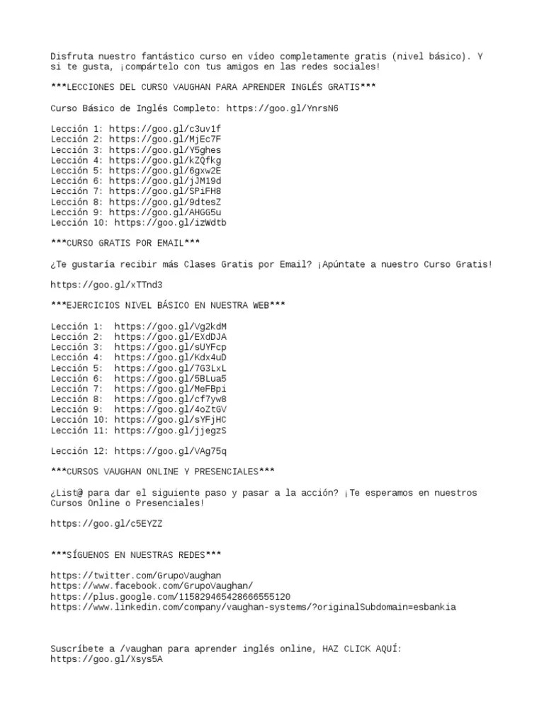 Lección 2 - Nivel Básico - Curso Vaughan Para Aprender Inglés Gratis ...