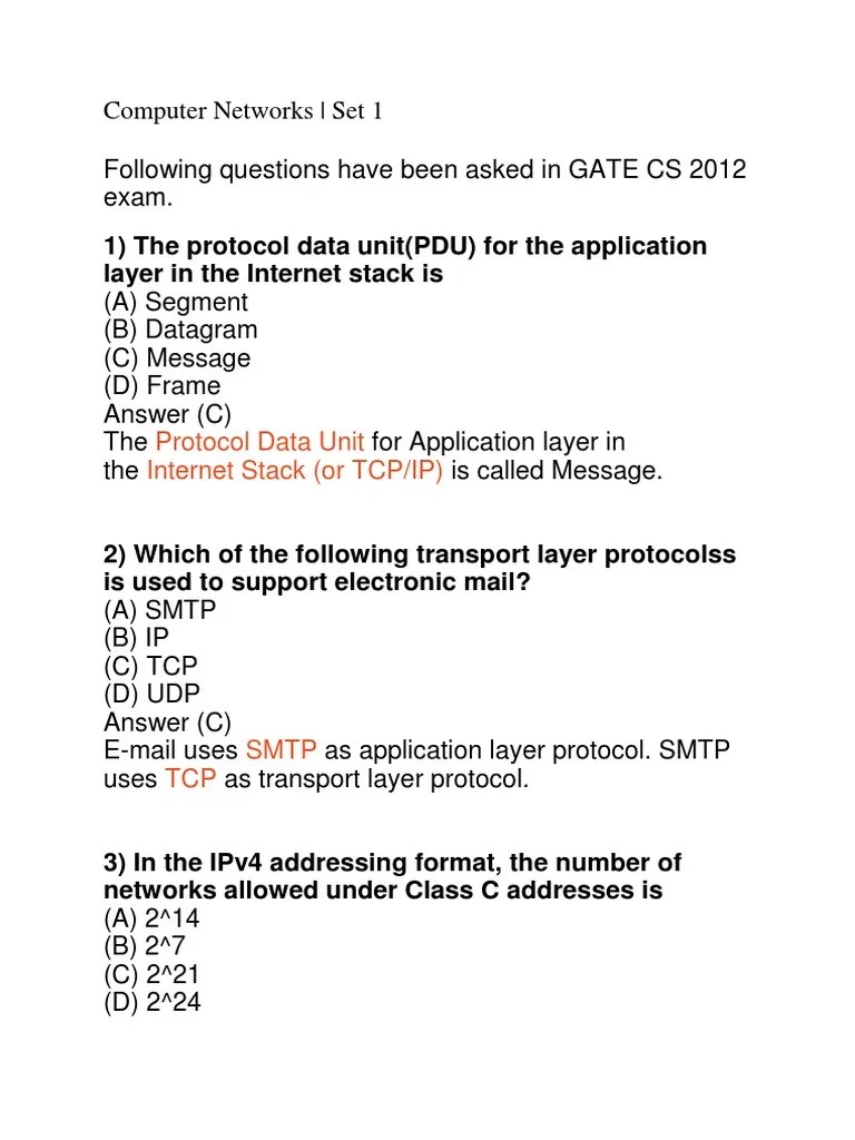 Computer Network Gate MCQ Ques | PDF | Transmission Control Protocol ...