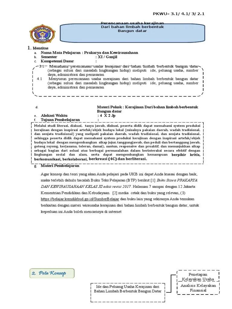 Perencanaan produksi kerajinan dari bahan limbah berbentuk bangun datar. Pkwu 3 1 Ukbm Perencanaan Usaha Pdf