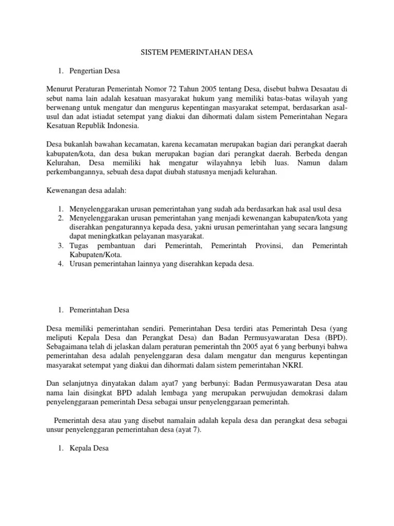 Sistem Pemerintahan Desa PDF | PDF