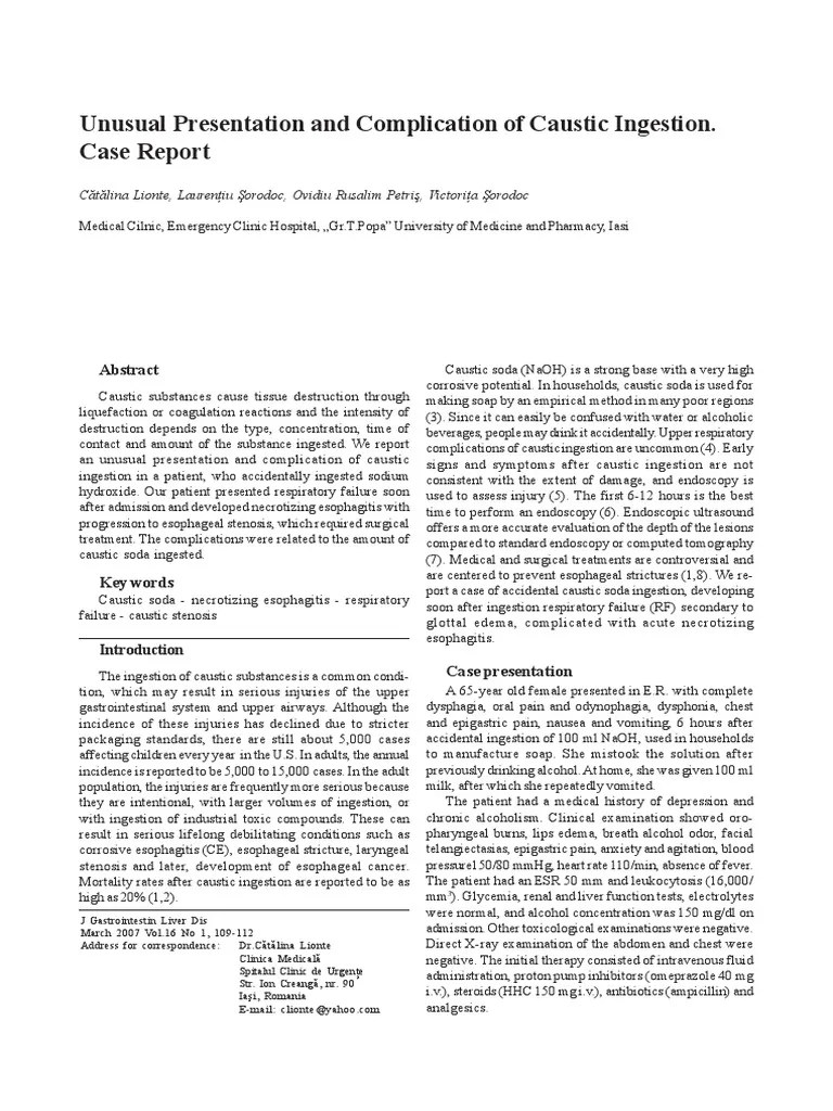Unusual Presentation And Complication Of Caustic Ingestion. Case Report | PDF | Esophagus ...