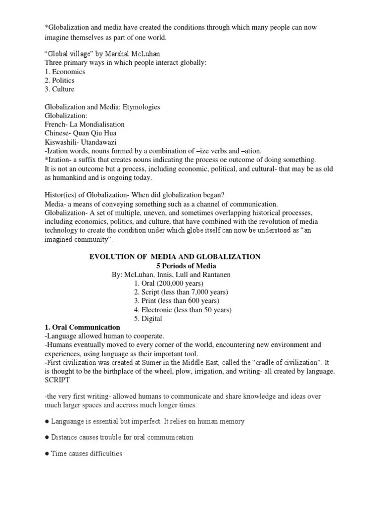 Evolution Of Media And Globalization 5 Periods Of Media | PDF | Mass Media | Writing