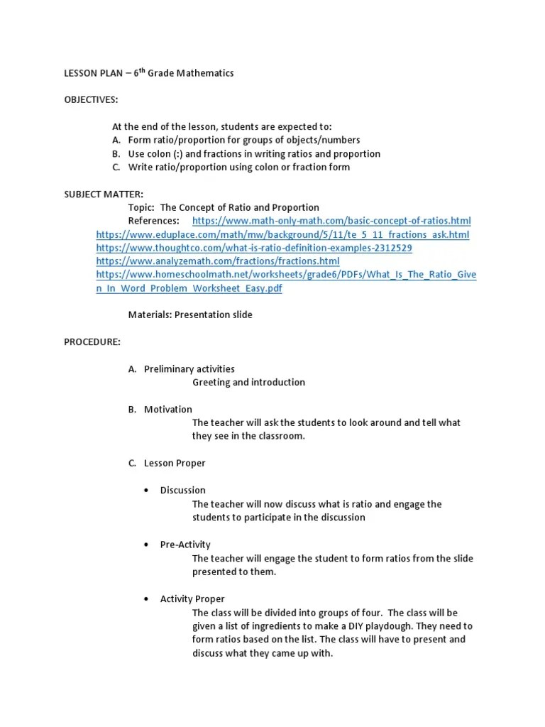 Lesson Plan Ratio | PDF | Ratio | Lesson Plan