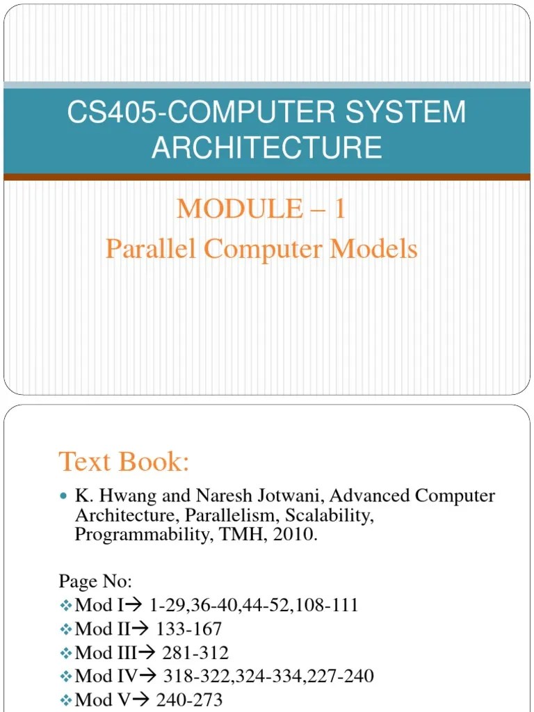 Cs405-Computer System Architecture: Module - 1 Parallel Computer Models | PDF | Parallel ...
