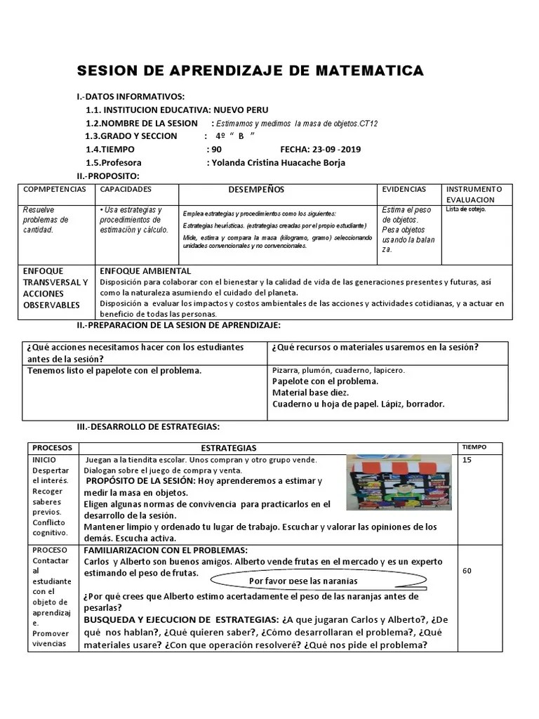 Sesion De Aprendizaje De Matematica 23 Set | PDF | Evaluación | Aprendizaje