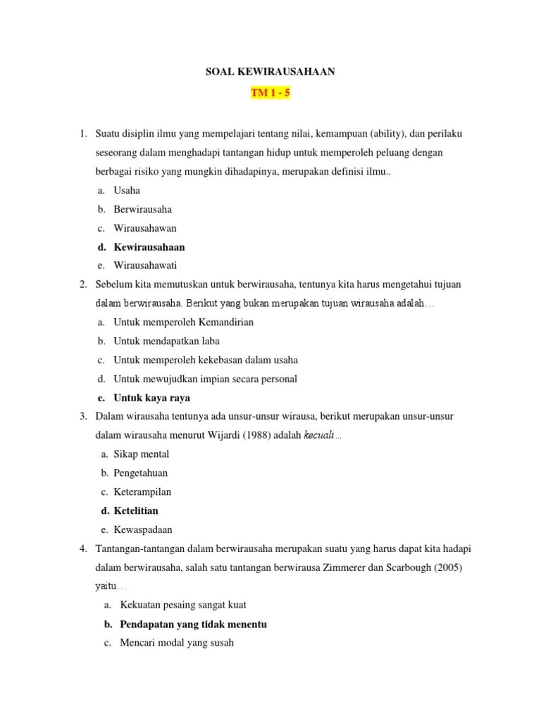 Soal Kewirausahaan 2019 Uts TM 1 - 7 | PDF