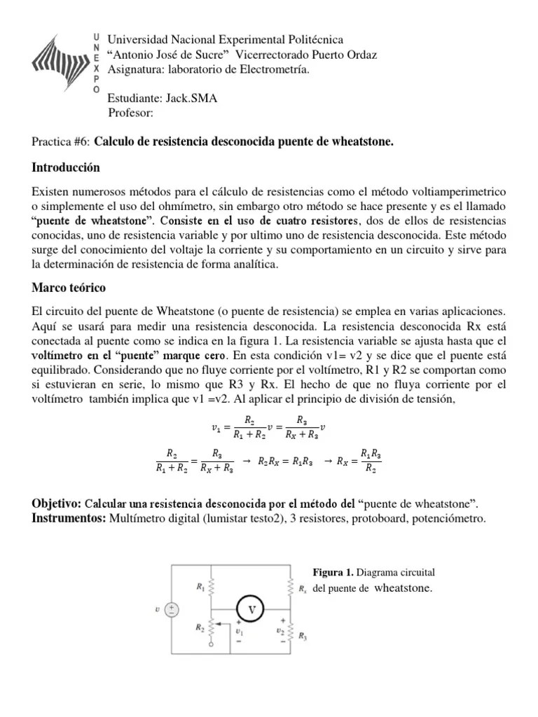 Practica 6 Puente De Wheatstone | PDF | Resistor | Voltaje