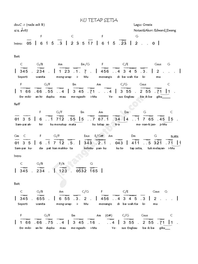 Ku Tetap Setia - Grezia Not Angka Lirik Dan Akor | PDF