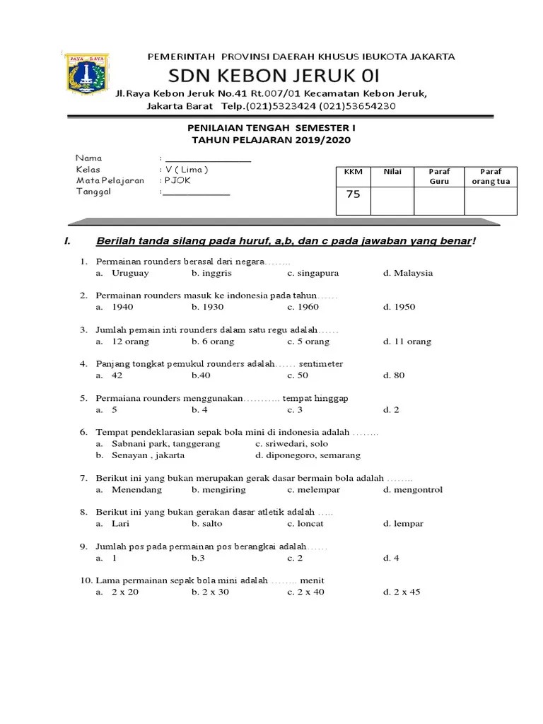 (kELAS 5) Pts Soal PJOK | PDF