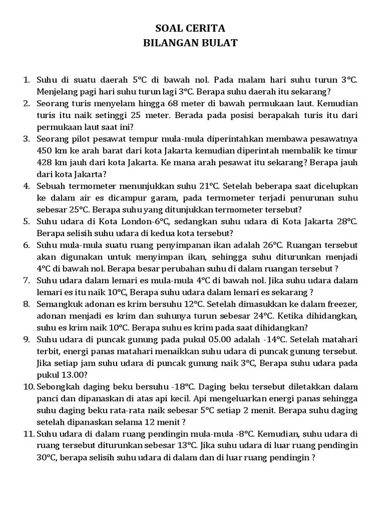 Soal Cerita Bilangan Bulat | PDF