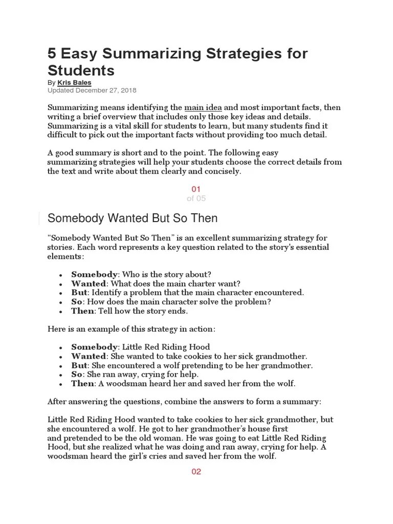 5 Easy Summarizing Strategies For Students | PDF | Goldilocks And The Three Bears | Storytelling