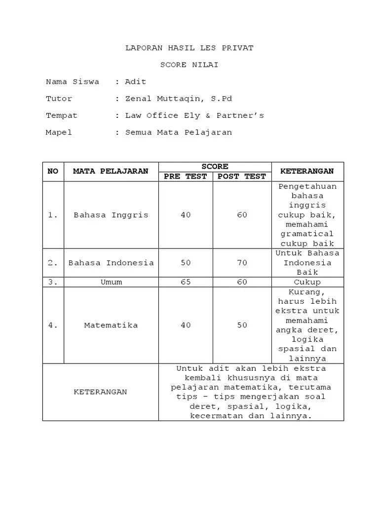 Departemen pendidikan nasional penyusunan laporan hasil belajar (lhb) peserta didik. Contoh Laporan Kursus Bahasa Inggris