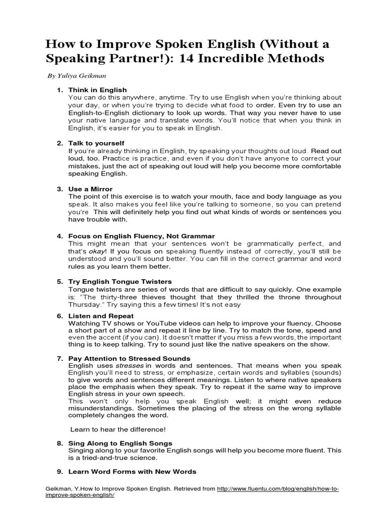 How To Improve Spoken English | PDF | Stress (Linguistics) | Fluency