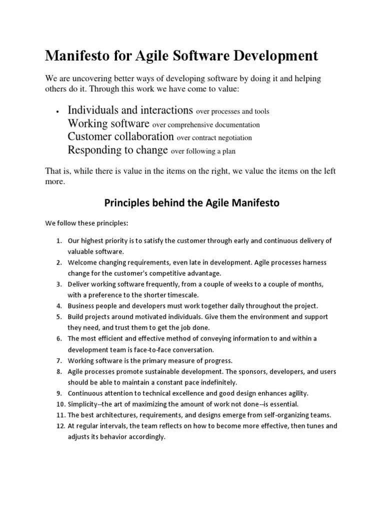 Manifesto For Agile Software Development | PDF