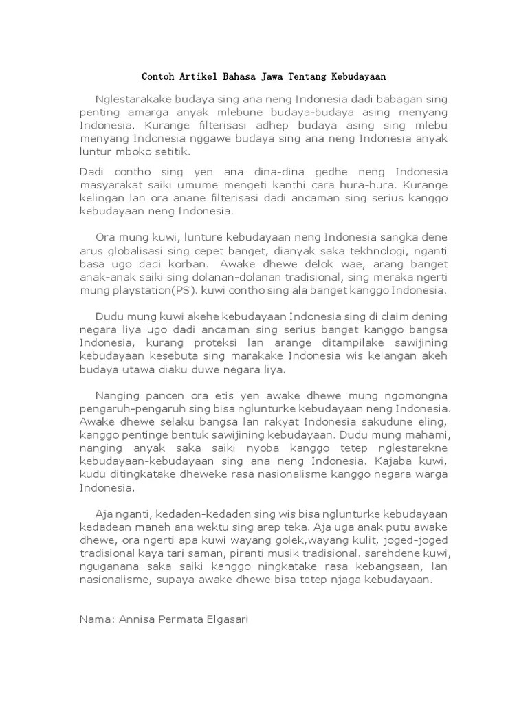 Contoh artikel deskriptif bahasa jawa. Artikel Bahasa Jawa Tentang Wayang Kulit Sekali
