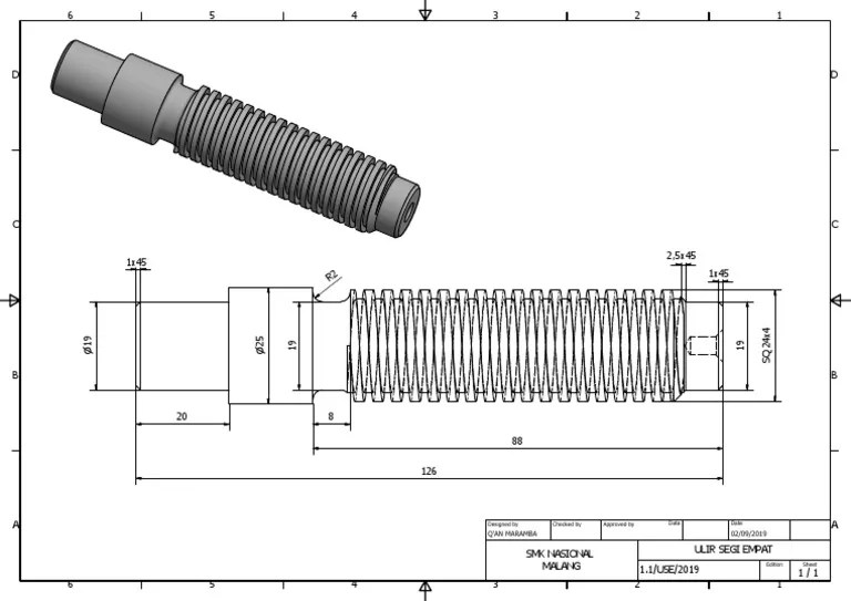 Job Sheet Ulir Segi Empat | PDF