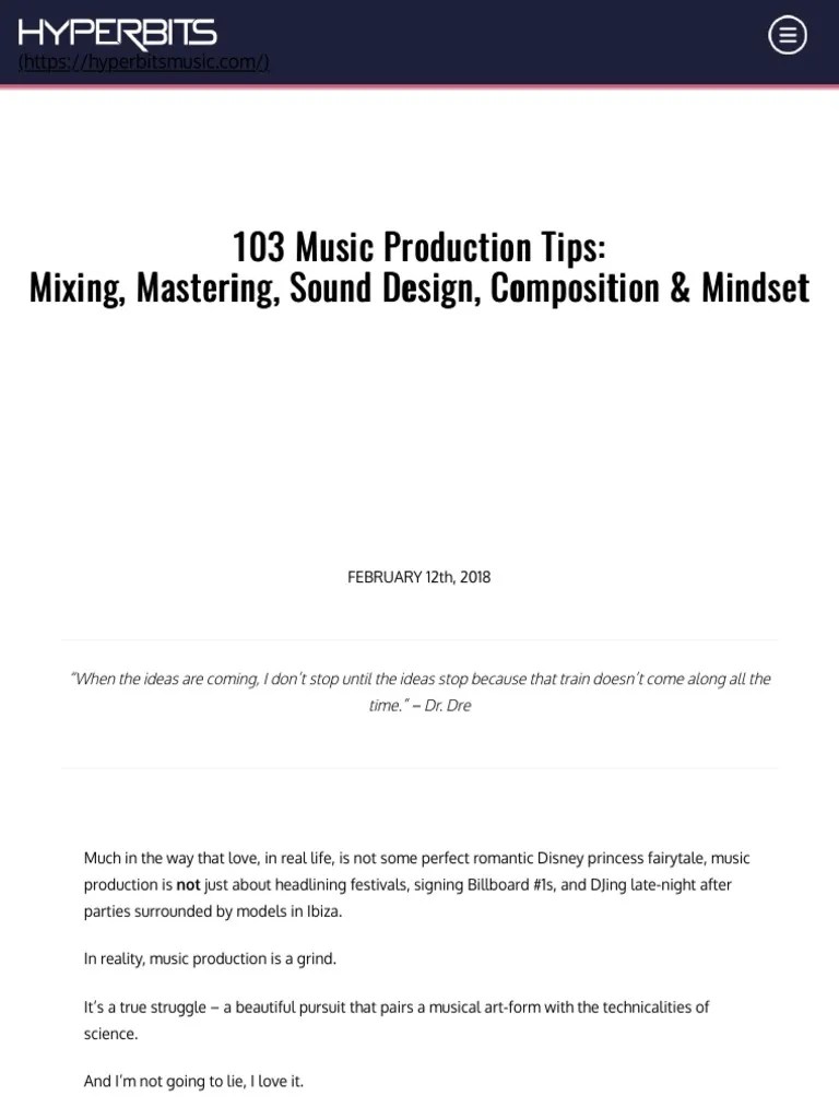103 Music Production Tips: Mixing, Mastering, Sound Design, Composition & Mindset - Hyperbits ...