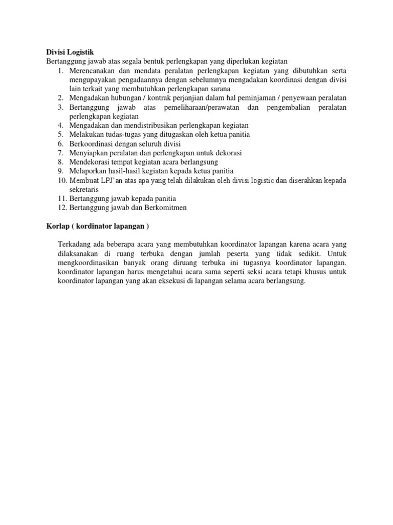 Divisi Logistik &amp; Korlap | PDF
