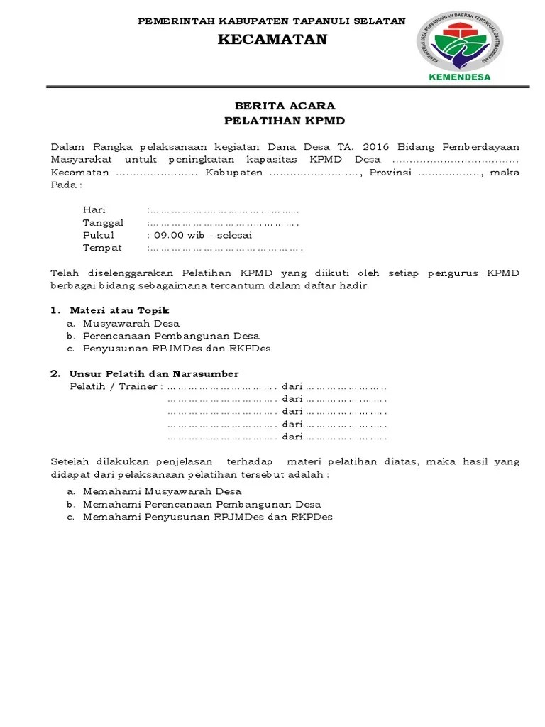Contoh Berita Acara Kegiatan Pelatihan Eurosite 