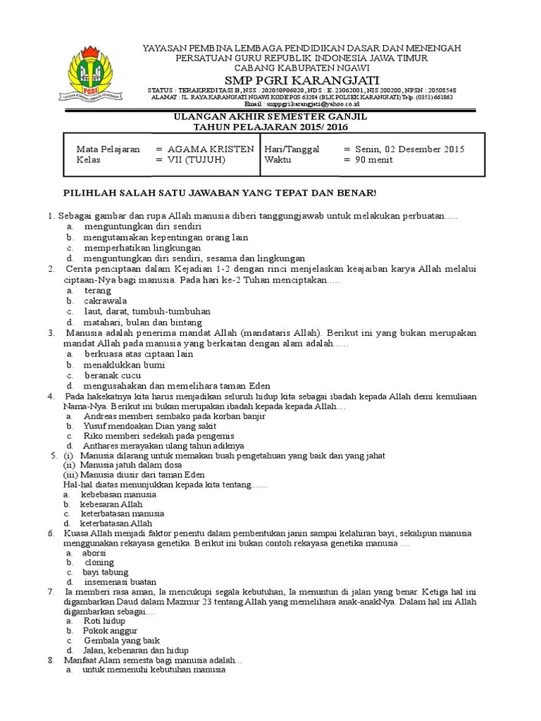 Download soal akm 2021 semua mata pelajaran sma pdf doc. Soal Ujian Agama Kristen Smp 2015 Revisi Id