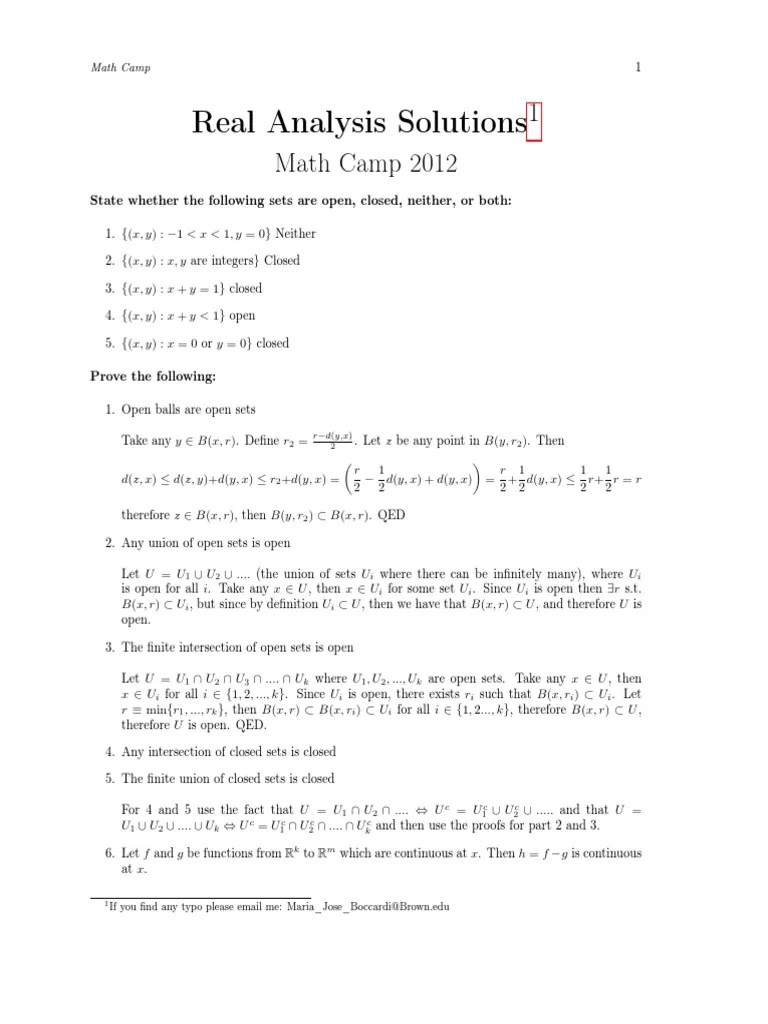 Real Analysis Solutions PDF | PDF | Continuous Function | Mathematical ...