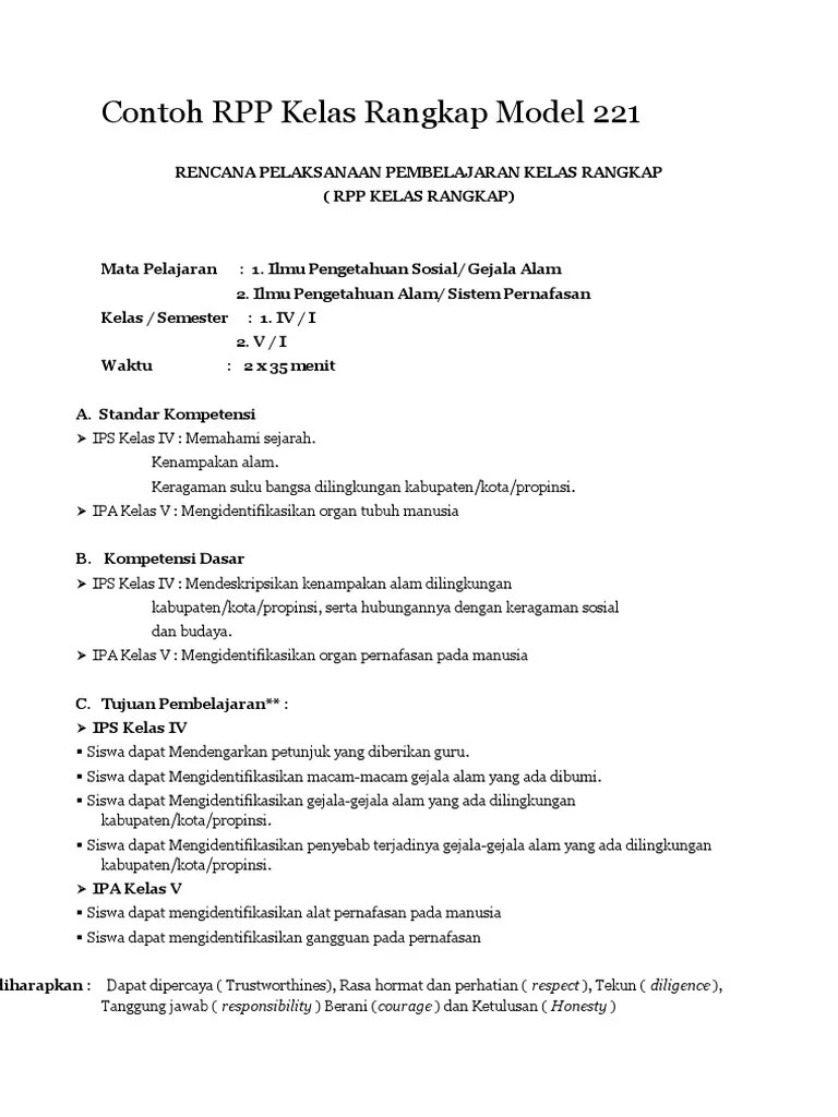 V dan vi semester : Rpp Kelas Rangkap Model 221 Doc Masnurul