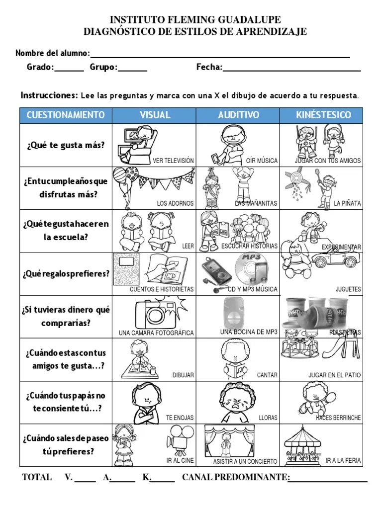 Test Diagnostico Estilos De Aprendizaje | PDF