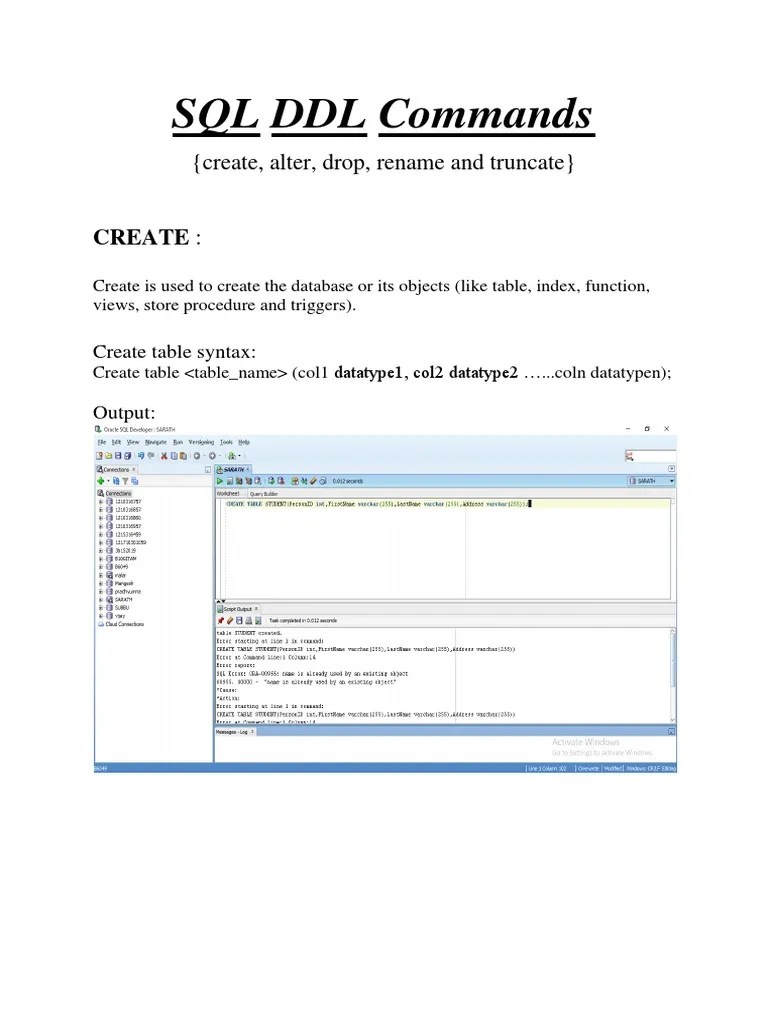 Sql Ddl Commands Create Alter Drop Rename And Truncate Pdf - Abstract Images - Beautiful HD Collection
