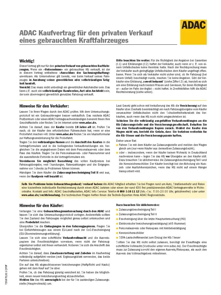 Hier finden sie wichtige informationen für ihre reise nach australien. Adac Kaufvertrag Pdf