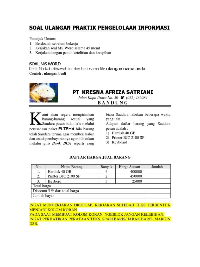 Apa kegunaan word microsoft office 2010.(a). Contoh Soal Uji Praktik Word Pdf