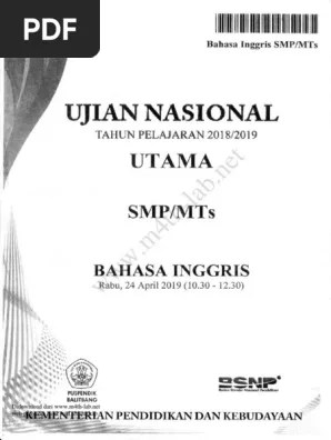 Di dalam membantu peserta didik menghadapi un tahun pelajaran 2019/2020, berikut admin bagikan prediksi soal un bahasa inggris smp mts tahun 2020 paket 1. Soal Un Smp 2019 Dan Pembahasannya Pdf Sedang