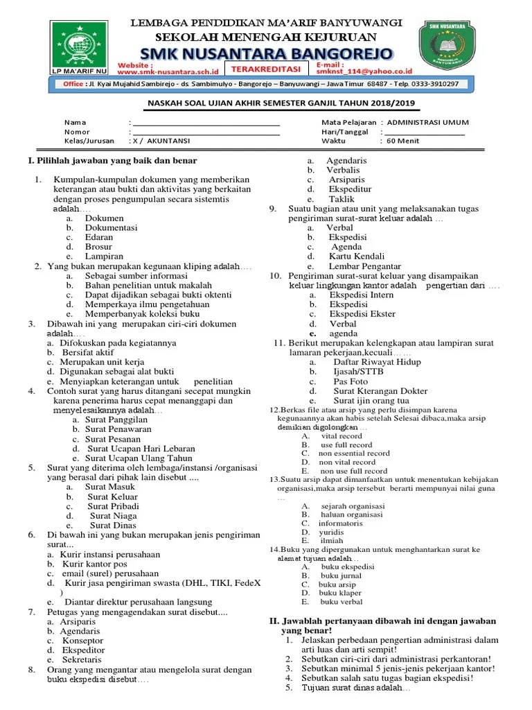 2.mengarsip surat masuk dan surat keluar. Administrasi Umum X Ak Pdf