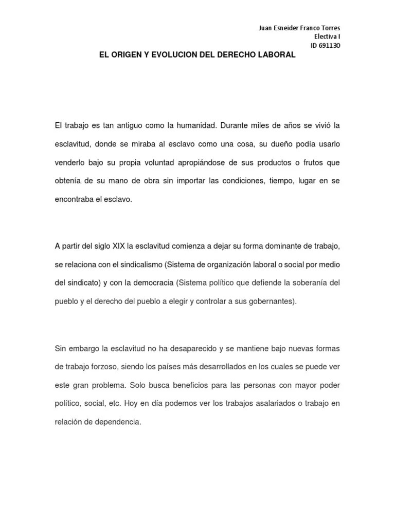 El Origen Y Evolución Del Derecho Laboral: De La Esclavitud Al Trabajo Asalariado | PDF ...