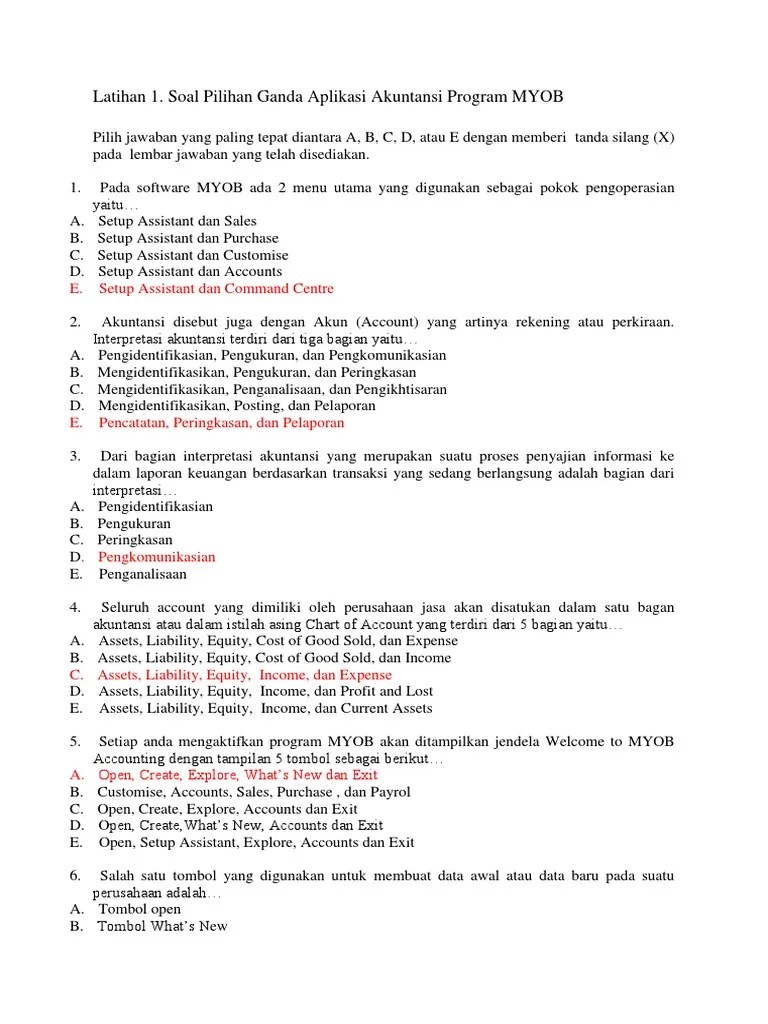 Download soal penjaskes kelas xii pilihan ganda beserta jawabannya. Soal Myob Kelas 12 Beserta Jawaban Netta
