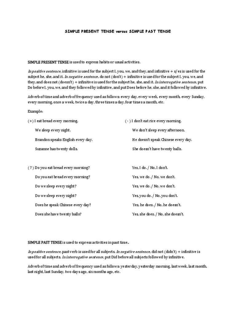 Simple Present Tense Versus Simple Past Tense | PDF | Grammatical Tense | Verb