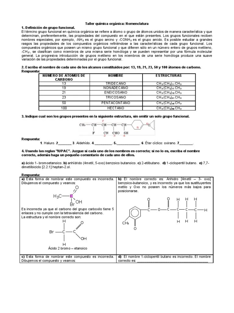 Taller Nomenclatura Imprimir Estudiantes1 | PDF | Grupo Funcional | Compuestos Orgánicos