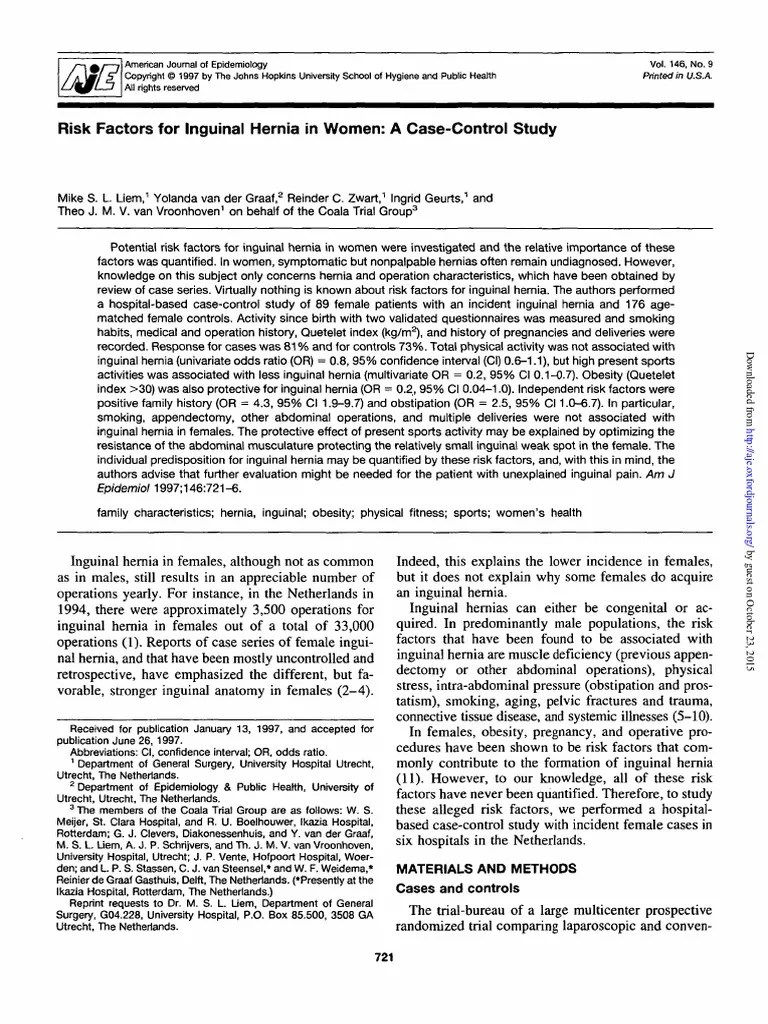 Risk Factors For Inguinal Hernia In Women: A Case-Control Study | PDF ...
