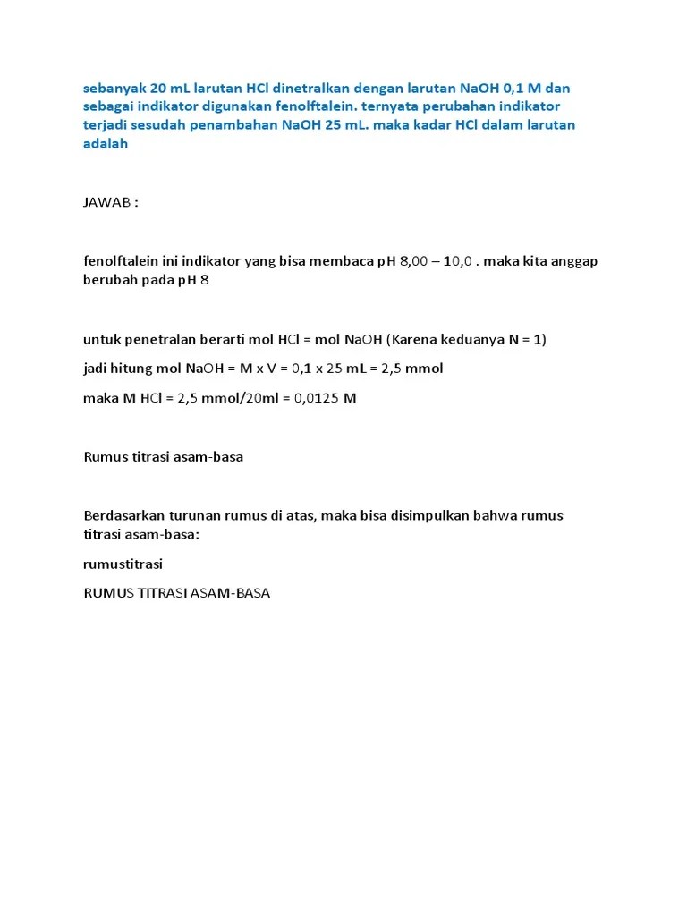 Konsentrasi Larutan Hcl Tersebut Berdasarkan Data Adalah - Sumber Berbagi  Data