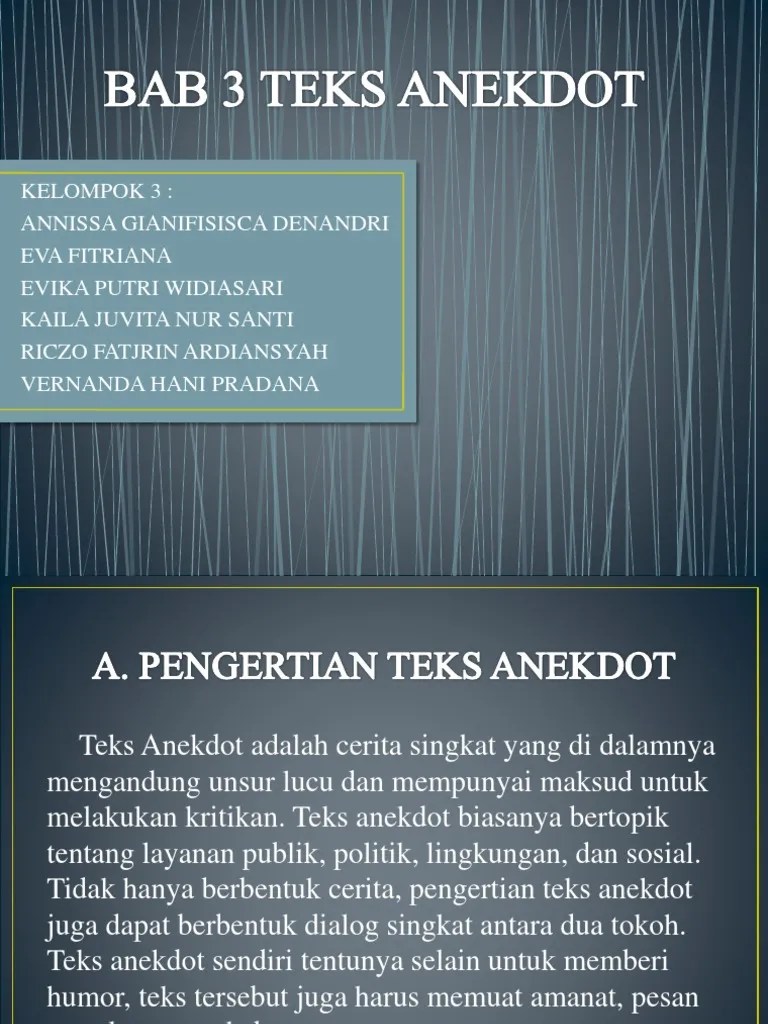 Mutiah mendefinisikan anekdot sebagai teks . Bab 3 Teks Anekdot Pdf