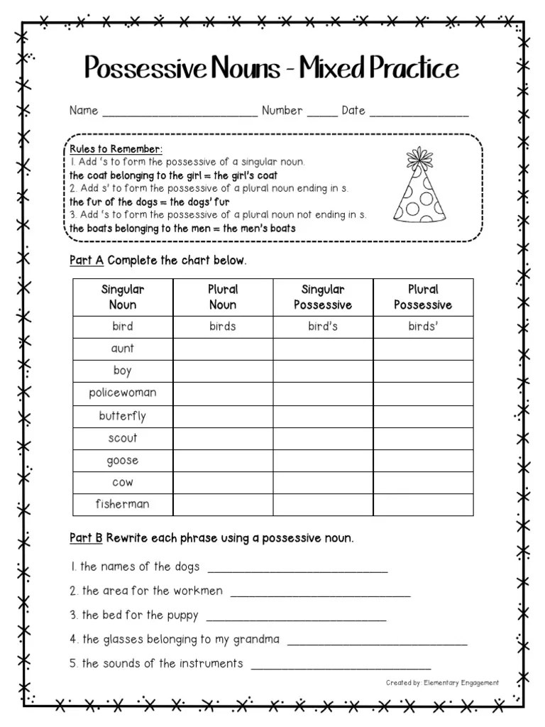 possessive nouns worksheet pdf grammatical number plural
