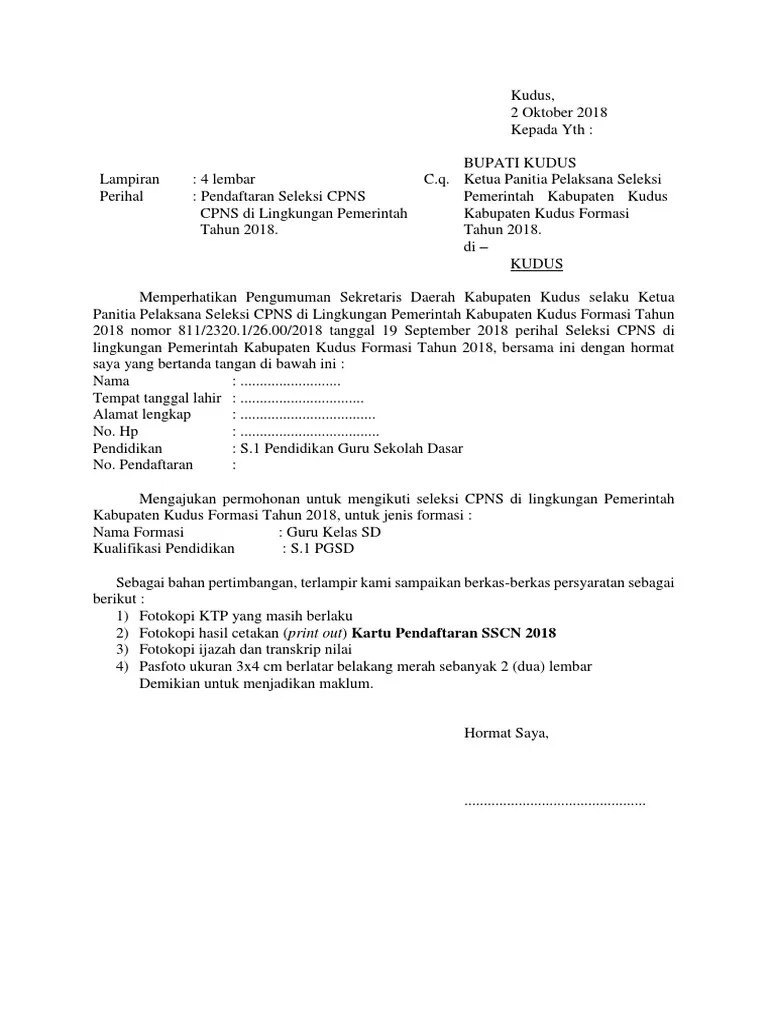 Termasuk surat pernyataan cpns pemkab kudus 2021, bermaterai. Surat Lamaran Cpns Kudus