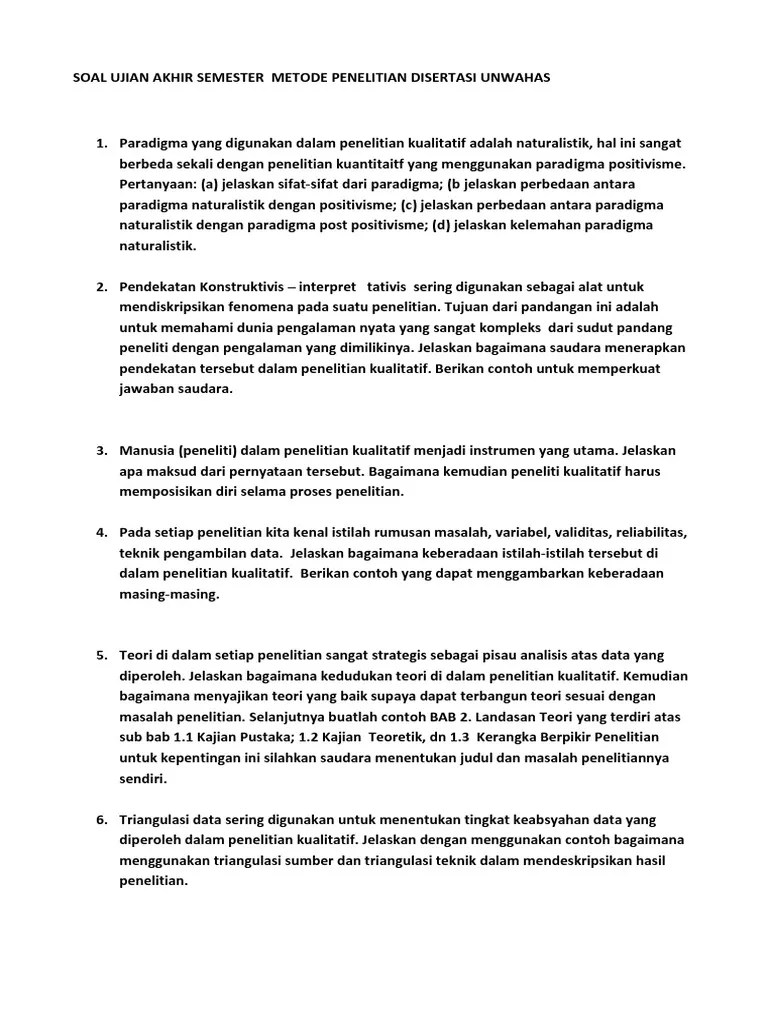 Data yang diperoleh untuk penelitian . Soal Uas Penelitian Kualitatif Unwahas Pdf