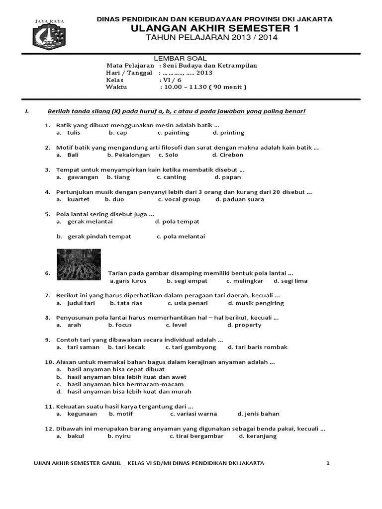 Soal UAS SBK Semester 1 SD Kelas 6 | PDF