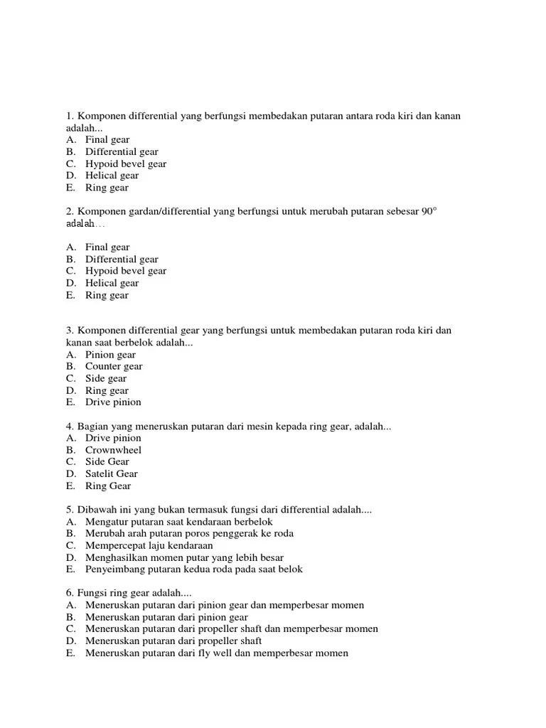 Bagian Yang Meneruskan Putaran Dari Mesin Kepada Ring Gear Adalah - Seputar  Mesin
