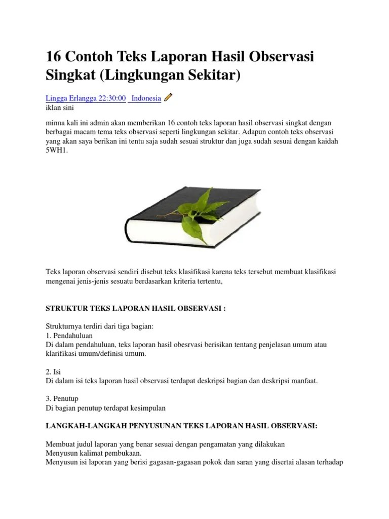 16 Contoh Teks Laporan Hasil Observasi Singkat 16 Info Wisata Hits