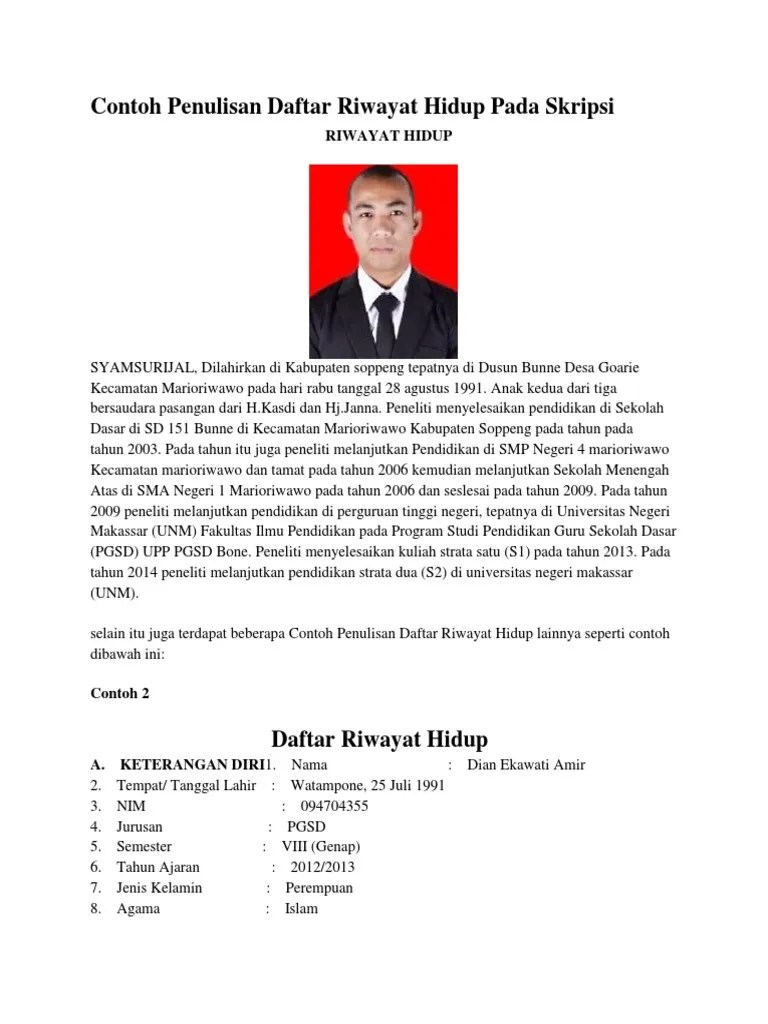 Contoh Penulisan Daftar Riwayat Hidup Pada Skripsi | PDF