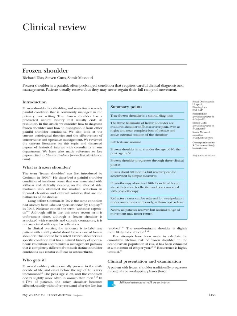 Clinical Review: Frozen Shoulder | PDF | Shoulder | Physical Therapy