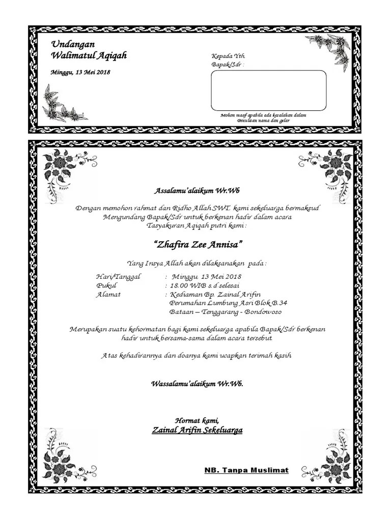 Download template undangan walimatul ursy tahlil dan aqiqah dengan microsoft word 2010, microsoft excel,. Contoh Undangan Aqiqah Pdf