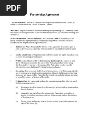 Partnership Agreement Short Form Doc Partnership Business